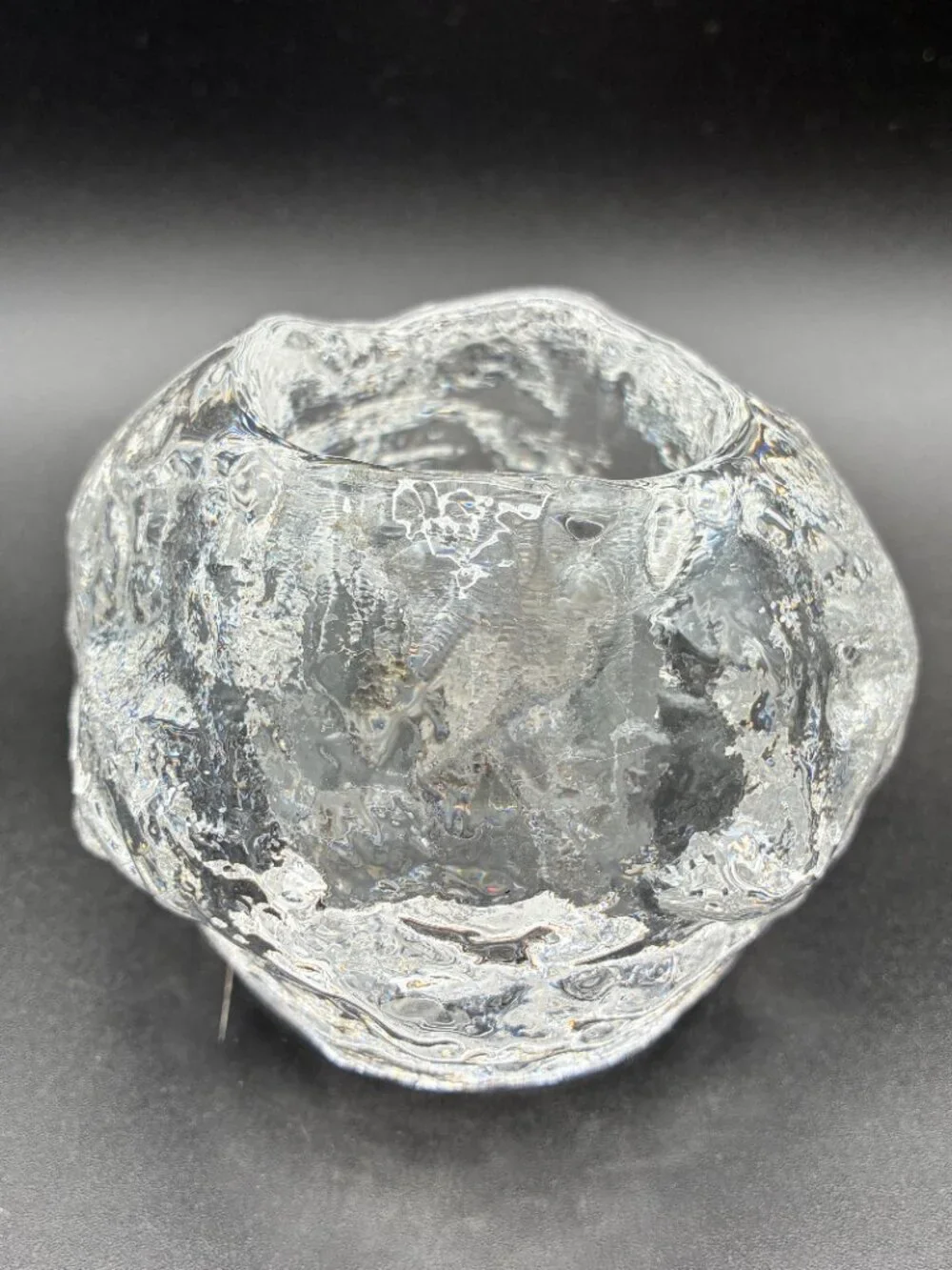 Kosta Boda Crystal Candle Holder Votive Snowball Rock Textured Clear Heavy